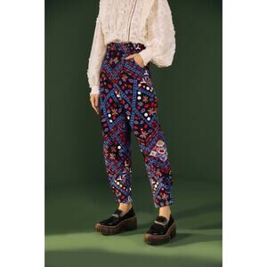 FARM RIO Pants. Embroidered Corduroy Pants, Navy Blue, Size S, New